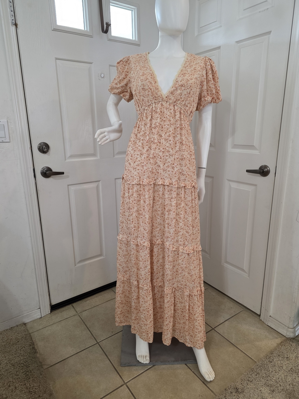 A Collective Story Peach Floral Tiered Maxi Dress with V-Neck